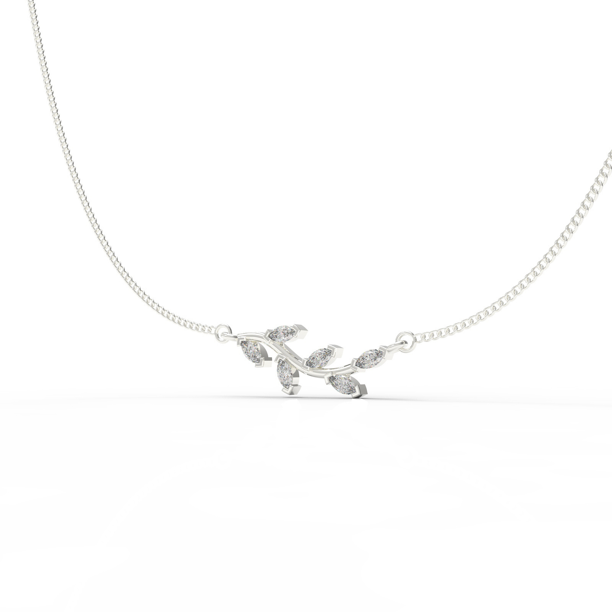 Graduated Sideways Vine Necklace, Hallmarked 925 Sterling Silver